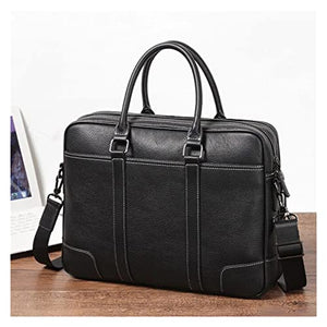 YLHXYPP Men's Double Zipper Leather Tote Bag Men Business Travel Laptop Shoulder Bag (Color : Black, Size : One size)