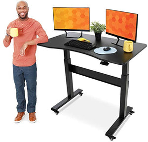 Stand Steady Tranzendesk | Pneumatic Standing Desk with Detachable Wheels| Height Adjustable Sit to Stand Workstation | Modern Ergonomic Stand Up Desk for Home & Office (48 Inch / Black) 