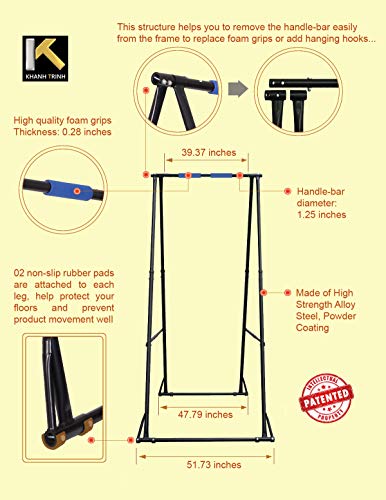KT TOES DON'T TOUCH GROUND Foldable Free Standing Pull Up Bar Stand Sturdy Power Tower Workout Station For Home Gym Strength Training Adjustable Pullup Fitness Equipment Multifunctional Exercise Rack