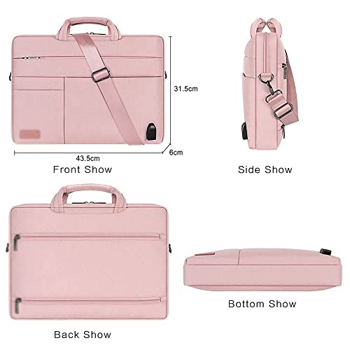 SSMDYLYM Waterproof Laptop Bag Carrying Bag Shoulder Bag Briefcase with USB Charging Port Notebook (Color : Pink, Size : 17-inch)