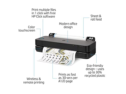 Hewlett Packard DesignJet T250 Large Format Compact Wireless Plotter Printer - 24", with Mobile Printing (5HB06A) + Cleaning Kit