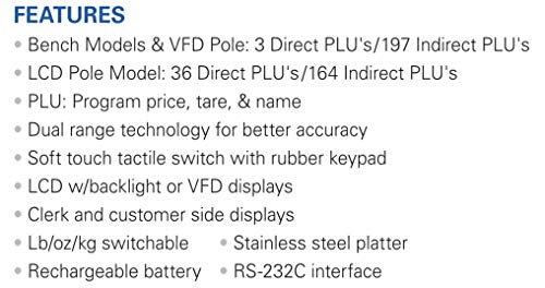 CAS S2000Jr 30 Pound Capacity - LCD Display - 3 Direct PLUs annd 199 Indirect PLUs - Food or Retail Industry Scale - NTEP Approved
