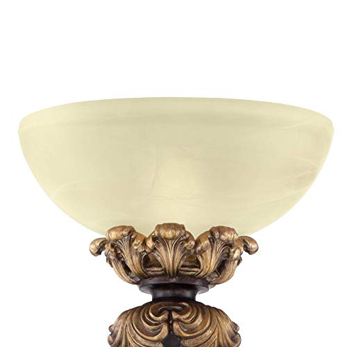 Barnes and Ivy Victorian Torchiere Floor Lamp 75" - Carved Wood Amber Glass Shade