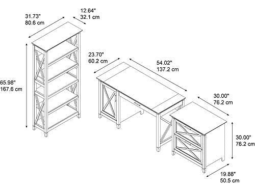 Bush Furniture Key West 54W Computer Desk with Lateral File Cabinet and Bookcase, Pure White Oak