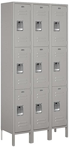 Salsbury Industries 63362GY-U Triple Tier 36-Inch Wide 6-Feet High 12-Inch Deep Unassembled Standard Metal Locker, Gray