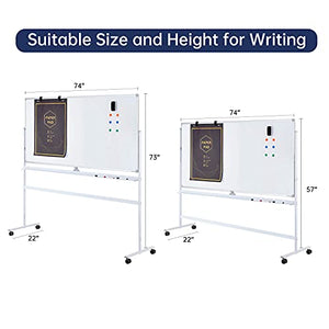 Large Mobile Rolling Magnetic Whiteboard - Adjust 360° 70 x 36 Inches Double Sided Dry Erase Board with Stand, Portable White Board Easel on Wheels for Office, Home & Classroom