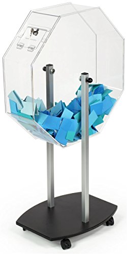 Floor-Standing Raffle Drum with Locking Wheels, 53 inches Tall - Clear Acrylic Wheel with Black MDF Base