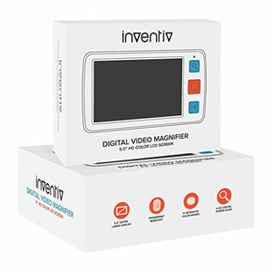 Inventiv 5-Inch Video Magnifier LCD Portable Digital 4x-32x Zoom, Handheld Electronic Reading Aid For Low Vision Impaired, 17 Color Modes, AV/TV Output