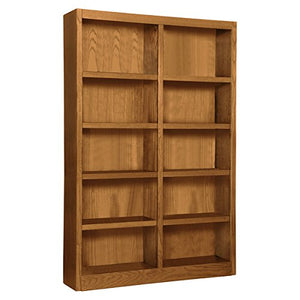 Wooden Bookshelves Double Wide 72" Bookcase Library Shelving 10 Shelves (Dry Oak)