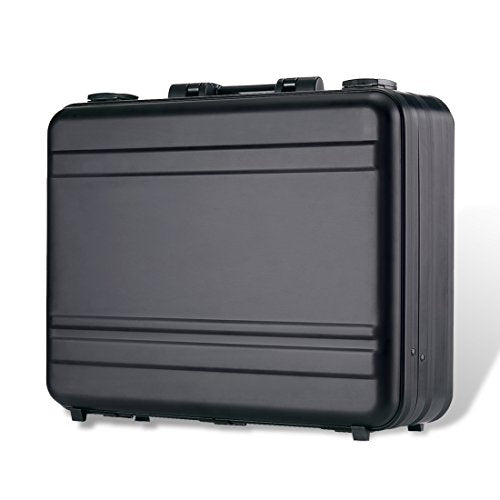 Aluminum Briefcase Large laptop case attache cases, TSA Customs Lock Custom space sponge shockproof Instrument, metal briefcase (black, 18.1X13.8X6.1 inch)