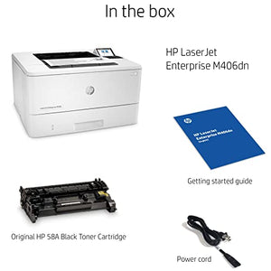 HP Laserjet Enterprise M406 dn Single-Function Wired Monochrome Laser Printer, White - Print Only - 2.7" LCD, 42 ppm, 1200 x 1200 dpi, Automatic Duplex Printing, USB 2.0 and Ethernet Connectivity