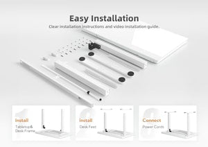 YDN Electric Glass Standing Desk with Drawers, 48 x 24 Inch, Adjustable Height, USB Ports - White