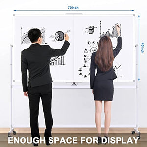 Rolling Whiteboard Double Sided, 72 x 40 inches Large Mobile Dry Erase Board, Reversible Standing Magnetic Whiteboard on Wheels with Markers for Home Office