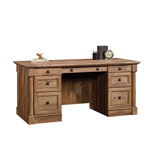 Sauder 420604 Palladia Executive Desk, L: 65.12" x W: 29.53" x H: 29.61", Vintage Oak Finish