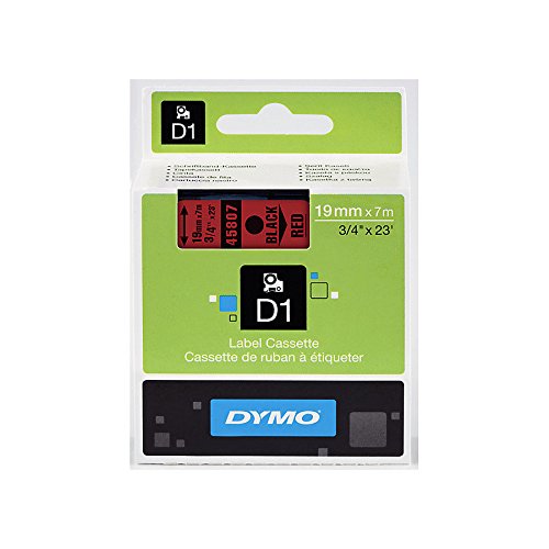 DYMO Standard D1 Self-Adhesive Polyester Tape for Label Makers, 3/4-inch, Black Print On Red, 23-Foot Cartridge (45807)