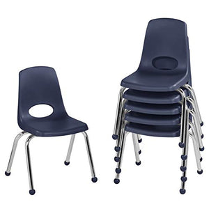 FDP-10363-NV 14" School Stack Chair, Stacking Student Seat with Chromed Steel Legs and Ball Glides; for in-Home Learning or Classroom - Navy (6-Pack)