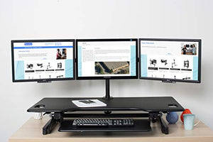 Rocelco 46" Large Height Adjustable Standing Desk Converter with Triple Monitor Mount Bundle | Quick Sit Stand Up Computer Workstation Riser | Retractable Keyboard Tray | Black (R DADRB-46-DM3)