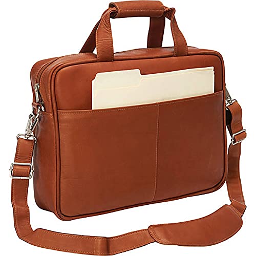 Piel Leather Slim Top-Zip Briefcase, Saddle, One Size