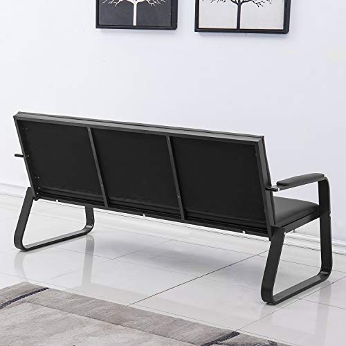 Bestmart Black Leather Waiting Room Bench Chairs for Office Clinic Salon Bank