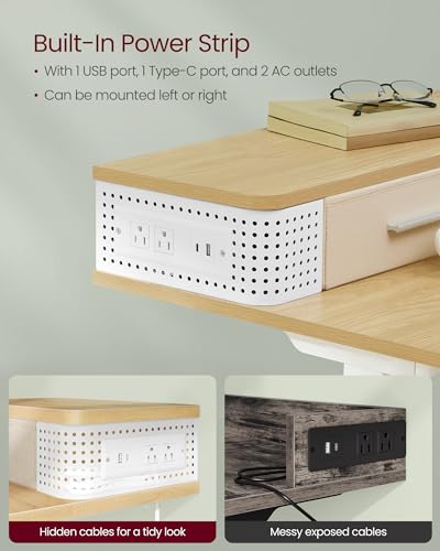 VASAGLE Electric Standing Desk with Drawers, Power Strip, Adjustable Height - 23.6 x 55.1 Inches - Home Office - Straw Yellow ULSD184N21