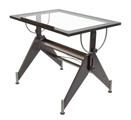 Studio Designs 13311 Aries Glass Top Drafting Table, Dark Walnut with Champagne Metal