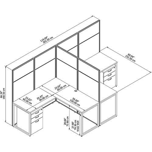 Scranton & Co Furniture 2 Person L Desk with Drawers & 66H Panels in White