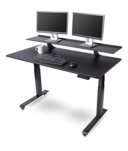 Split Top Electric Stand Up Desk (Black Shelves) (60", Black Frame/Black Top)