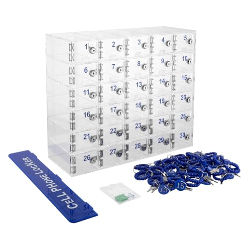 Banborba Clear Cell Phone Locker with Keys, 30 Slots - Wall Mounted Acrylic Storage Cabinet