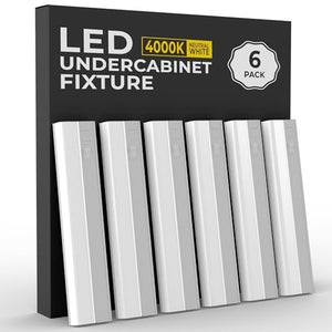 Harrrrd 6 Pack Hardwired LED Under Cabinet Lighting - 16W, 24" Dimmable, CRI>90, 4000K, Wide Body