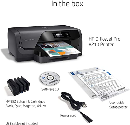 HP OfficeJet Pro 8210 Wireless Color Printer for Home Business, 2.0” Mono Display, auto 2-Sided Color Printing, 250-sheet Capacity Paper Tray, Copy Print +USB Cable