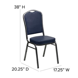 BizChair 4 Pack Crown Back Stacking Banquet Chair Navy Vinyl Silver Vein Frame