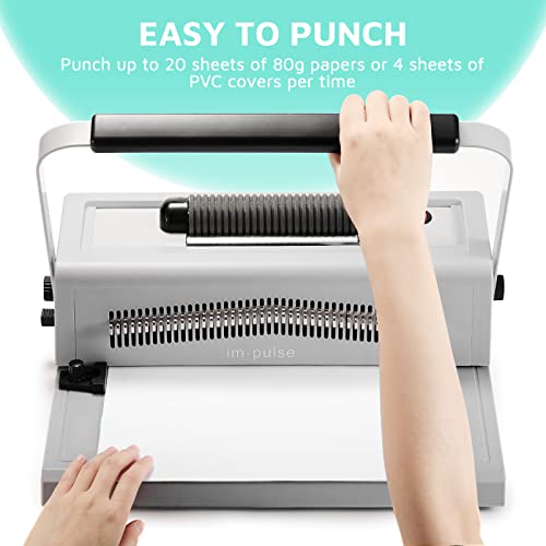 OFFNOVA Im·Pulse Spiral Coil Binding Machine, Manual Round Hole Punch Binder with Electric Coil Inserter, Adjustable Side Margin, Including 100 x 5/16" Coils
