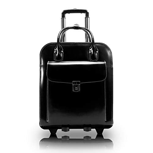 McKleinUSA W Series, LA Grange, Top Grain Cowhide Leather, 15" Leather Vertical Patented Detachable -Wheeled Ladies' Laptop Briefcase, Black (96495), 7.5 x 18 x 15 inches