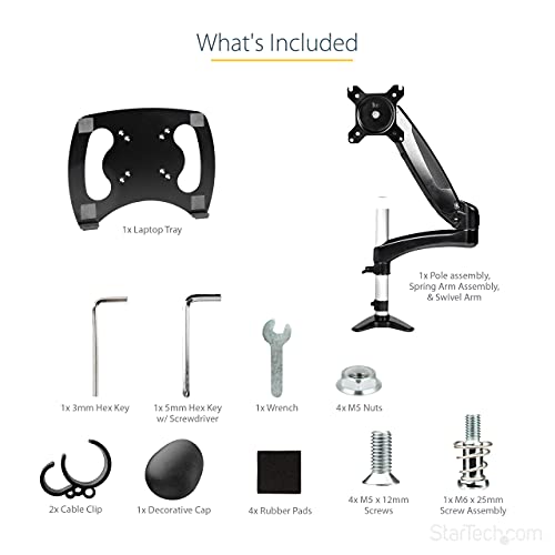 StarTech.com Desk Mount Laptop Arm - Full Motion Articulating Arm for Laptop or Single 34" Monitor - VESA Mount Laptop Tray Bracket - Ergonomic Adjustable Notebook Stand - Desk-Clamp (ARMUNONB1)