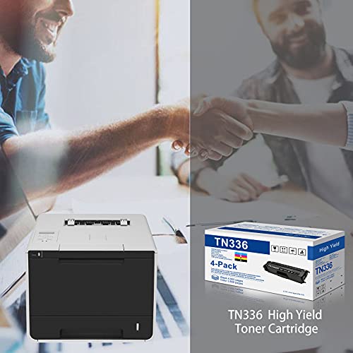 Compatible 4-Pack TN 336 Toner Cartridge Replacement for Brother TN336 TN-336 to use with HL-L8350CDW HL-L8250CDN HL-L8350CDWT MFC-L8850CDW MFC-L8600CDW Color Printer(1BK+1C+1M+1Y)