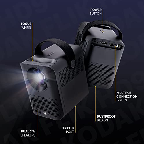KODAK FLIK HD9 Smart Projector | Portable Indoor & Outdoor Movie with Android TV, Wi-Fi & Bluetooth | FHD 1080p, Built-In Speakers, Voice Remote | Up to 120” Screen
