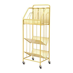 None Rotating Bookshelf Display Stand File Rack Magazine Rack Iron Bookshelf (Gold2, 35x28x99cm)