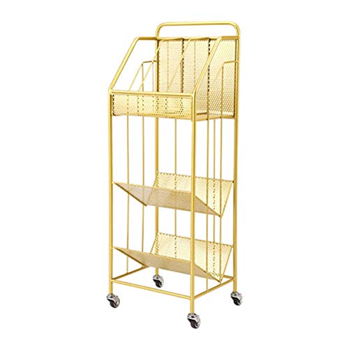 Rotating Bookshelf Display Stand File Rack Magazine Rack Iron Bookshelf (Gold2, 35x28x99cm)