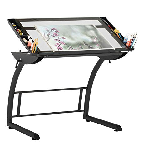 Offex Home Triflex Drawing Table Charcoal/Clear Glass