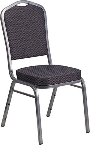 LIVING TRENDS Marvelius Crown Back Stacking Banquet Chair 10 Pack - Black Patterned Fabric/Silver Vein Frame