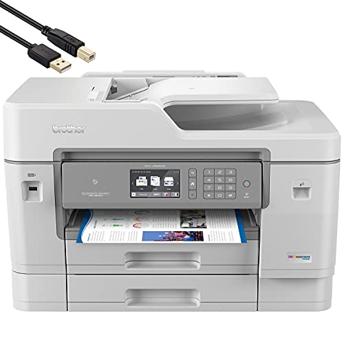 Brother MFC-J6945D INKvestment Tank Wireless Color Inkjet All-in-One Printer - Print Copy Scan Fax - Duplex Printing, 11” x 17” Scan Glass, 22 ppm, Up to 1-Year of Ink in-Box, BROAGE Printer Cable