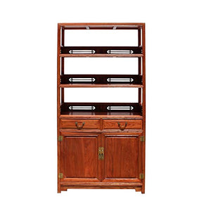 orientliving Chinese Huali Rosewood Brown 3 Shelves Bookcase Display Cabinet Acs5716