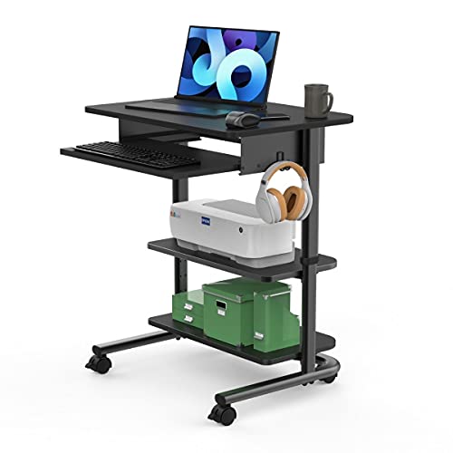 S Stand Up Desk Store Adjustable Height Mobile Laptop Workstation with Retractable Keyboard Tray (Black Frame/Black Top, 29” Wide)