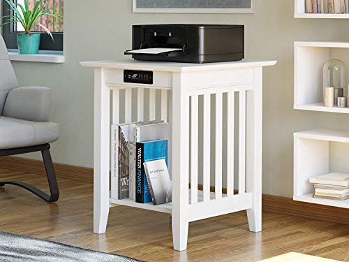 Atlantic Furniture Mission Printer Stand with Charging Station, White