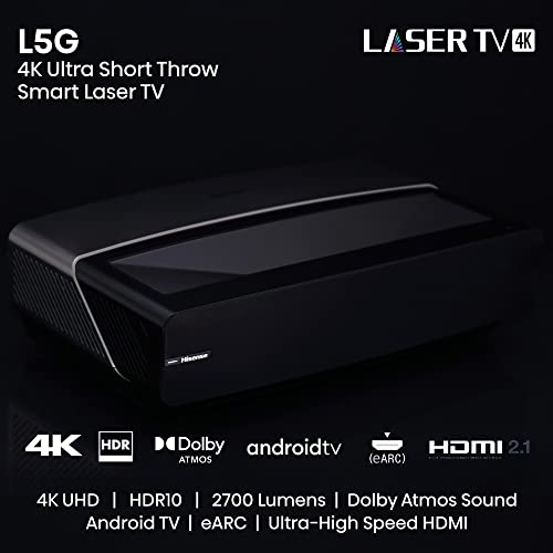 Hisense 120L5G-CINE120A 4K UHD Laser TV with Ultra Short Throw Projector, 120" ALR Screen, Android TV, HDR10, Dolby Atmos, Alexa, Google Assistant
