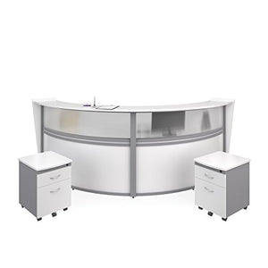 OFM Marque Series Plexi Double-Unit Curved Reception Station - Office Furniture Receptionist/Secretary Desk with Two White Pedestals (PKG-55312-WHITE)