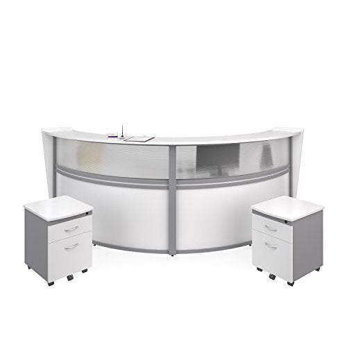 OFM Marque Series Plexi Double-Unit Curved Reception Station - Office Furniture Receptionist/Secretary Desk with Two White Pedestals (PKG-55312-WHITE)