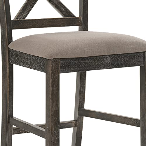 Benjara Gray Wooden Counter Height Chairs with X-Shaped Backrest, Set of 2