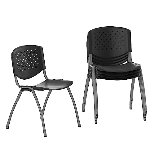 Flash Furniture HERCULES -5 Pack 880 lb. Capacity Black Plastic Stack Chair