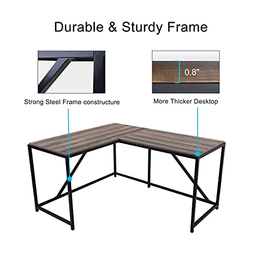BRLUCKY PlazaL Shaped Computer Desk Metal Sturdy Corner Desk for Home Office, Industrial Writing Workstation 58.3 x 49.6 Inch Good Day for You